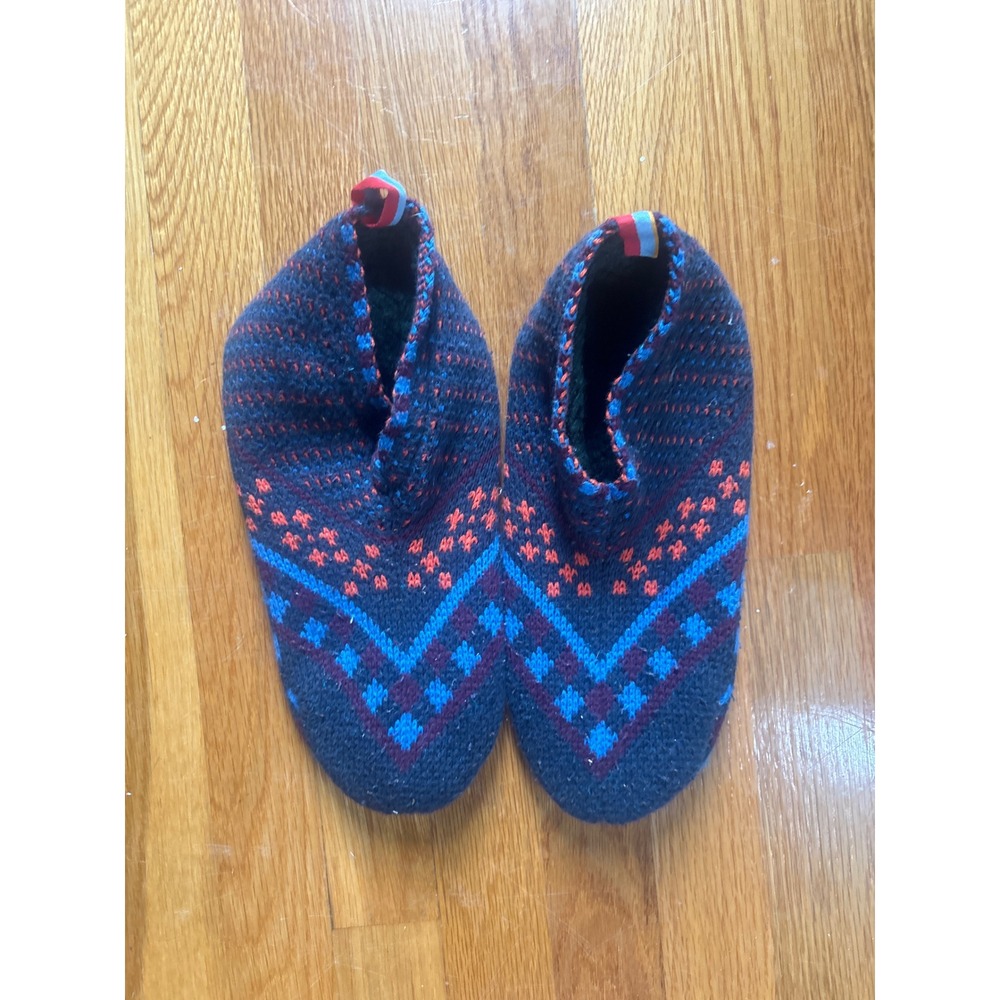 Bombas Gripper Slippers Medium Blue Orange Fair Isle Knit Non Slip House Shoes
